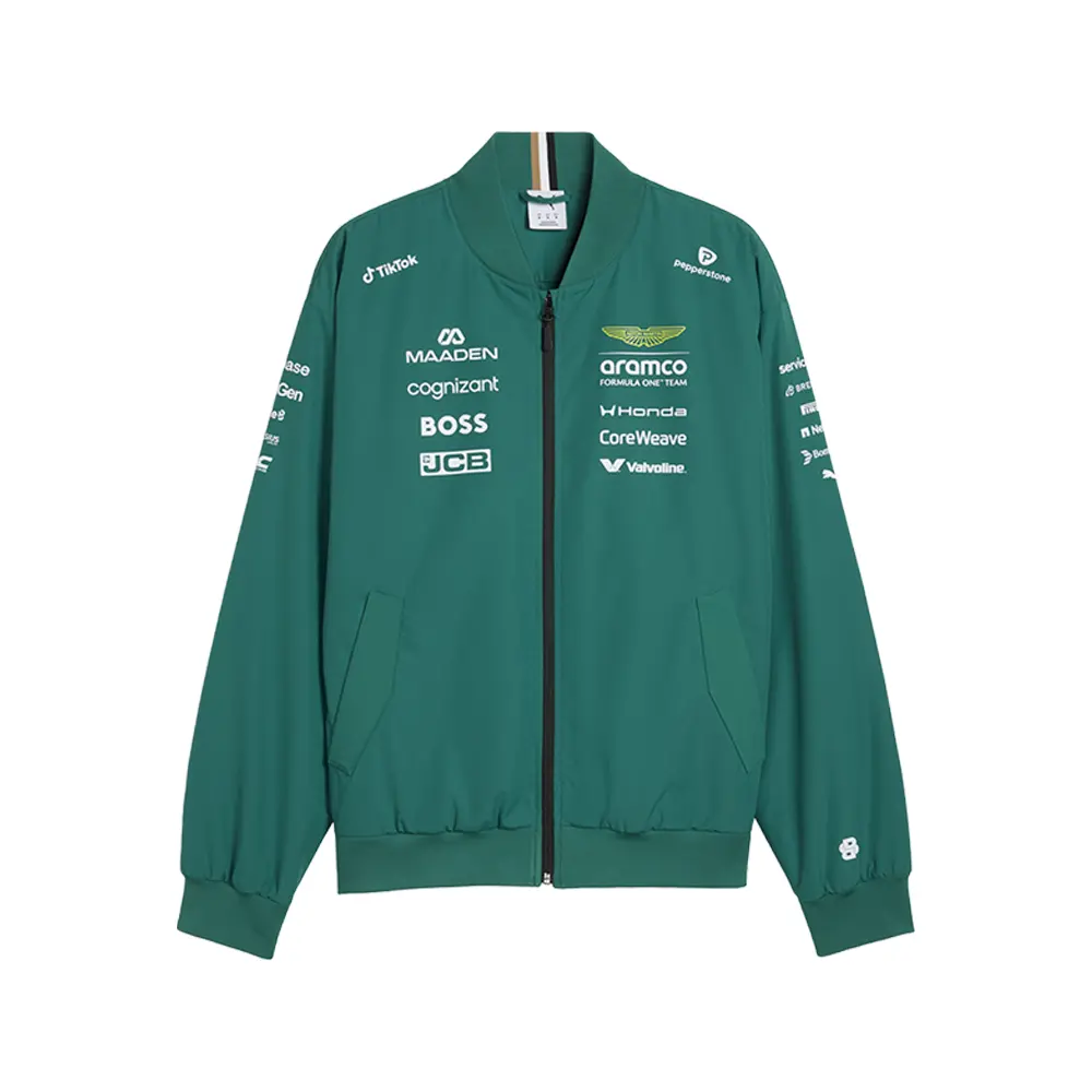 PUMA Mens X Aston Martin Aramco F1 Replica Bomber Jacket Athletic Outerwear Casual - Green