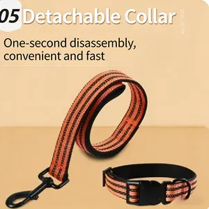 Dog Collar Leash Set, Reflective Nylon, Explosion-Proof, Quick Release, Adjustable, For Walking