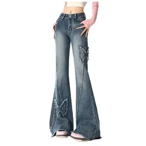 Y2K High Street Flare Jeans Retro Punk High Waist Wide Leg Women’s Fashion Ripped Butterfly Low Rise Vintage Loose Cargo Pants