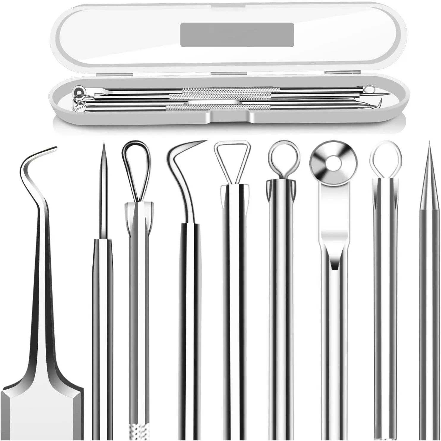 5PCS Blackhead Remover Comedone Extractor, Curved Blackhead Tweezers Kit, Professional Stainless Pimple Acne Blemish Removal Tools Kit for Manual