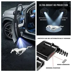 2PCS Ford Mustang Logo Car Door Welcome Light, No-Drill Projector Ambient Lamp, Universal Fit for Most Cars, Car Styling Upgrade Accessory, Car Door Lights
