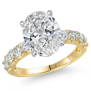 Gem Stone King 1.88 to 5.88 Cttw IGI Certified Lab Grown Diamond 14K Yellow and White Gold Engagement Ring For Women | Oval Cut | D-E Color | VS1 Clarity | Wedding Anniversary Ring