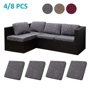 Floral Pattern Jacquard Fabric Sofa Cushion Covers Set, Weather Resistant Cushion, Elastic, Indoor Outdoor Use, Suitable for Home Patio Balcony Garden