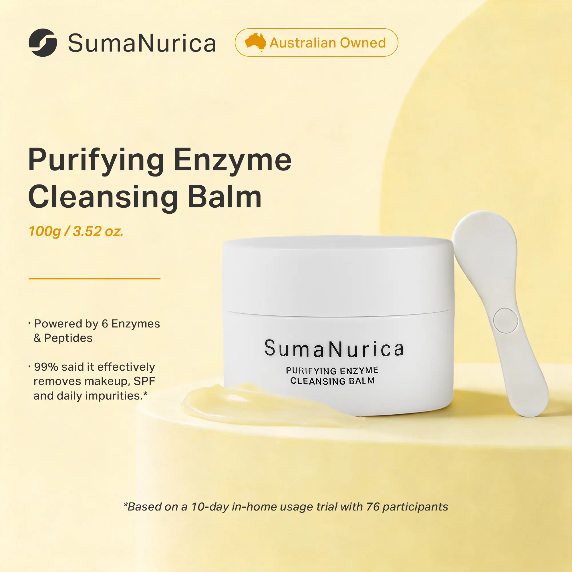 SUMANURICA 3-in-1 Enzyme Makeup Removing Balm - 0.0% Alcohol Cleanser for Face, Eye, and Lip Makeup