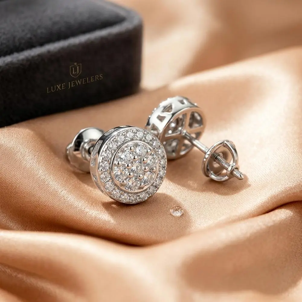 Sparkling Pave CZ Stud Earrings for Women, Meaningful Anniversary Birthday Gift for He Brilliant Round Micro Pave CZ Stud Earrings, Classic Silver Plated Cluster Ear Studs