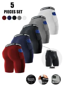 Men's 5-Pack Running Shorts, High Stretch, Breathable, Soft Fabric, With Pockets, Perfect for Gym, Running, Fitness Training, Casual & Everyday Wear, Black, White, Gray, Blue, Red Set, Athletic Running Shorts, Running Workout Shorts