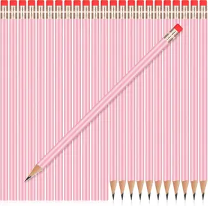 Outus 24 Pieces Round Pencils HB Graphite Pencils Wood Pencils with Eraser Cute Pencil Pack for School Drawing Sketching Wedding Office Supplies(Light Pink)