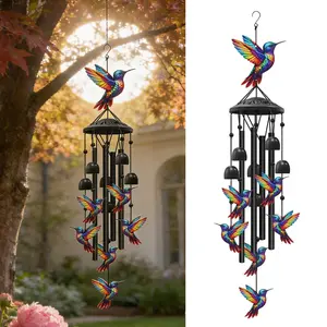 Colorful Hummingbird Wind Chimes, Hanging Metal Wind Bells, Garden Decor for Yards and Patios, Ideal Gift for Memorial & Birthday