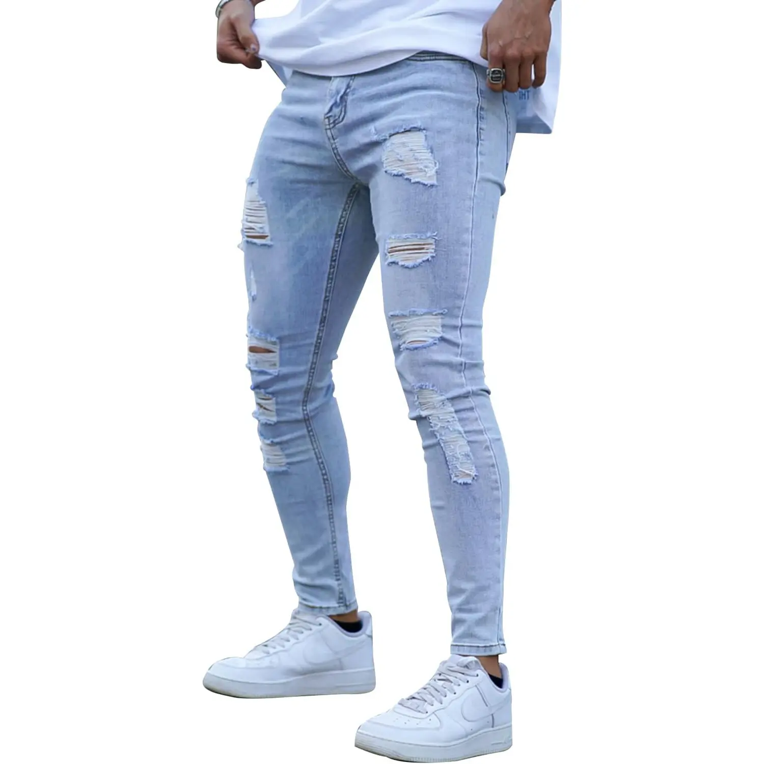 GINGTTO Men's Ripped Skinny Jeans Stretch Slim Fit Tapered Leg Denim Pants