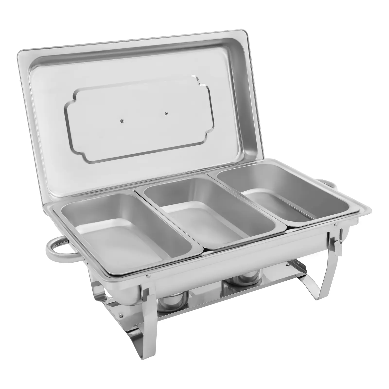 CNCEST Silver Stainless Steel 3-Compartment Chafing Dish Buffet Warming Set, 2.5L Serving Food Warmer with Lid, Heat Control, Fuel Holders & Dinner Plates for Family Parties, Weddings, Buffet Warming Set Plates