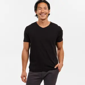 Black Textured V Neck Tee