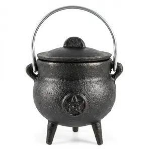Pentagram Cast Iron Cauldron 3 Inch — Wicca Altar Smudge Bowl