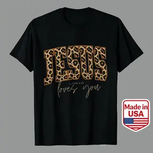 Christian Jesus Sweatshirt, Cheetah Print BibleVerse Sweatshirts, Trendy Men's Casual Graphic Tees | 100% Premium Cotton