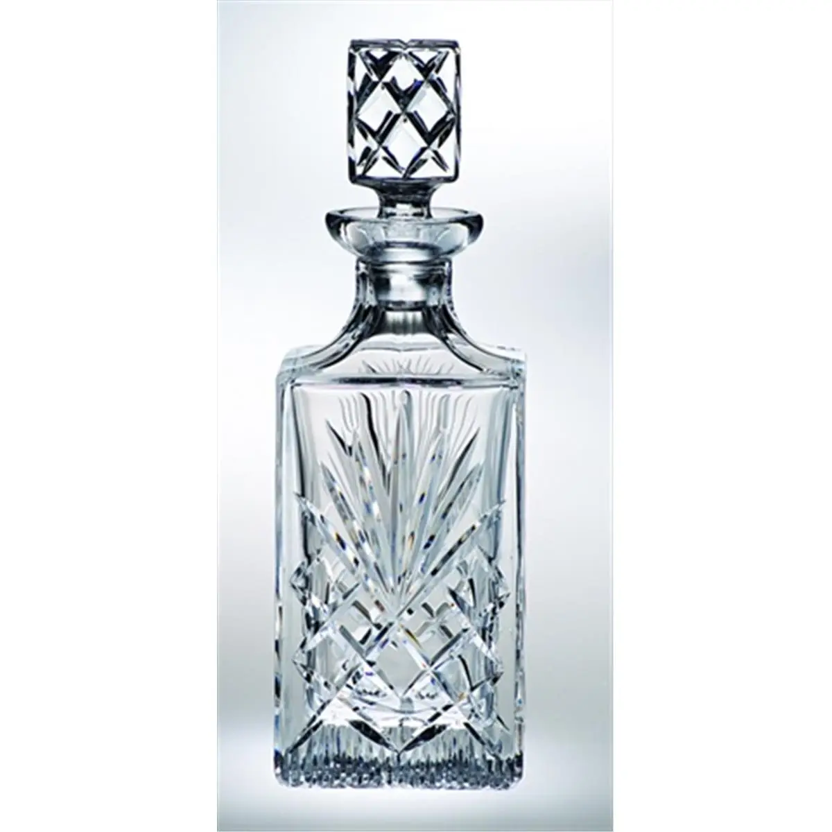 212 MAIN 26oz Crystal Glass Square Decanter - Hand-Cut, Mouth-Blown Traditional Bar Utensil for Stylish Display with Unique Square Form