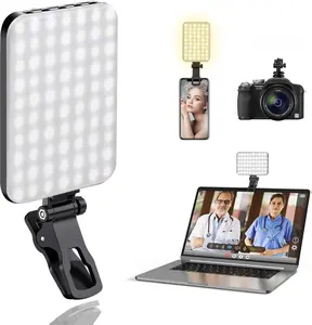 60 LED Portable Selfie Light Video Conference Lighting with Clip & Camera Tripod Adapter Rechargeable 2200mAh CRI 97+, 3 Light Modes