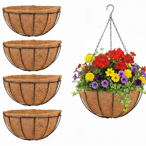 4PCS Retro Iron Hanging Planter Basket, Hanging Baskets, for Outdoor Garden Patio Decoration Sturdy Metal Wire Flower Pot Holder for Porch Balcony Yard Vintage Style for Lush Greenery Vines Modern Aesthetic Home Decor Vertical Gardening Essential