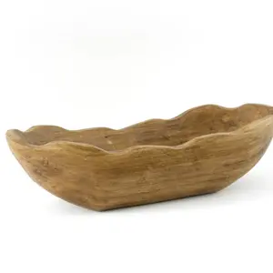 Indoor Carved Mid-Tone Brown Wood Decorative Dough Bowl for Tableware - Wooden