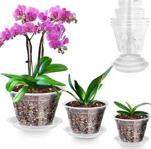 Orchid Pot 9 Pack | 3 of Each 4,5,6Inch,Orchid Pots with Holes & Saucers - Clear Plastic Pot for Repotting, Breathable Ventilation Planters for Phalaenopsis, Dendrobium & Oncidium Orchids