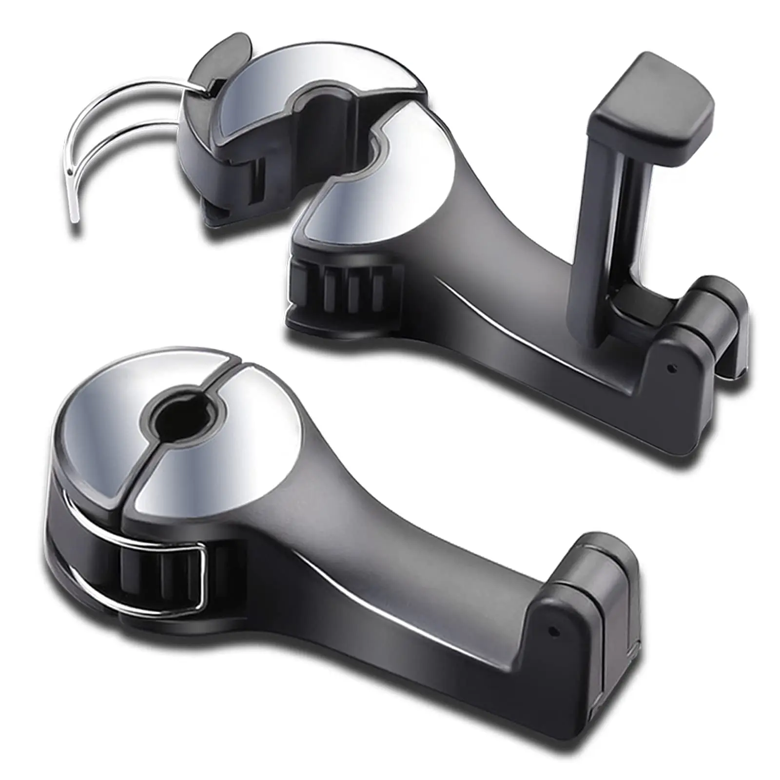 2 Pack Car Headrest Hooks with 360° Rotation & Phone Holder, Hidden Purse Hanger for Back Seat, Universal Organizer for Handbags, Grocery Bags & Accessories