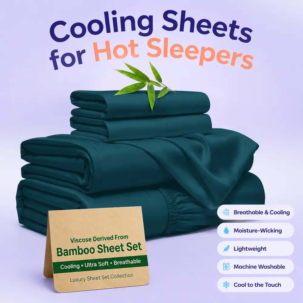 6pcs Extra Deep Ice Cooling bed Sheet Set - Breathable & Cooling Bed Sheets - Easily Fits 18 to 24 inch Mattress - Ultra Soft, Wrinkle & Fade Free with Extra Deep Pockets - Hotel Luxury Bedding - Navy Blue
