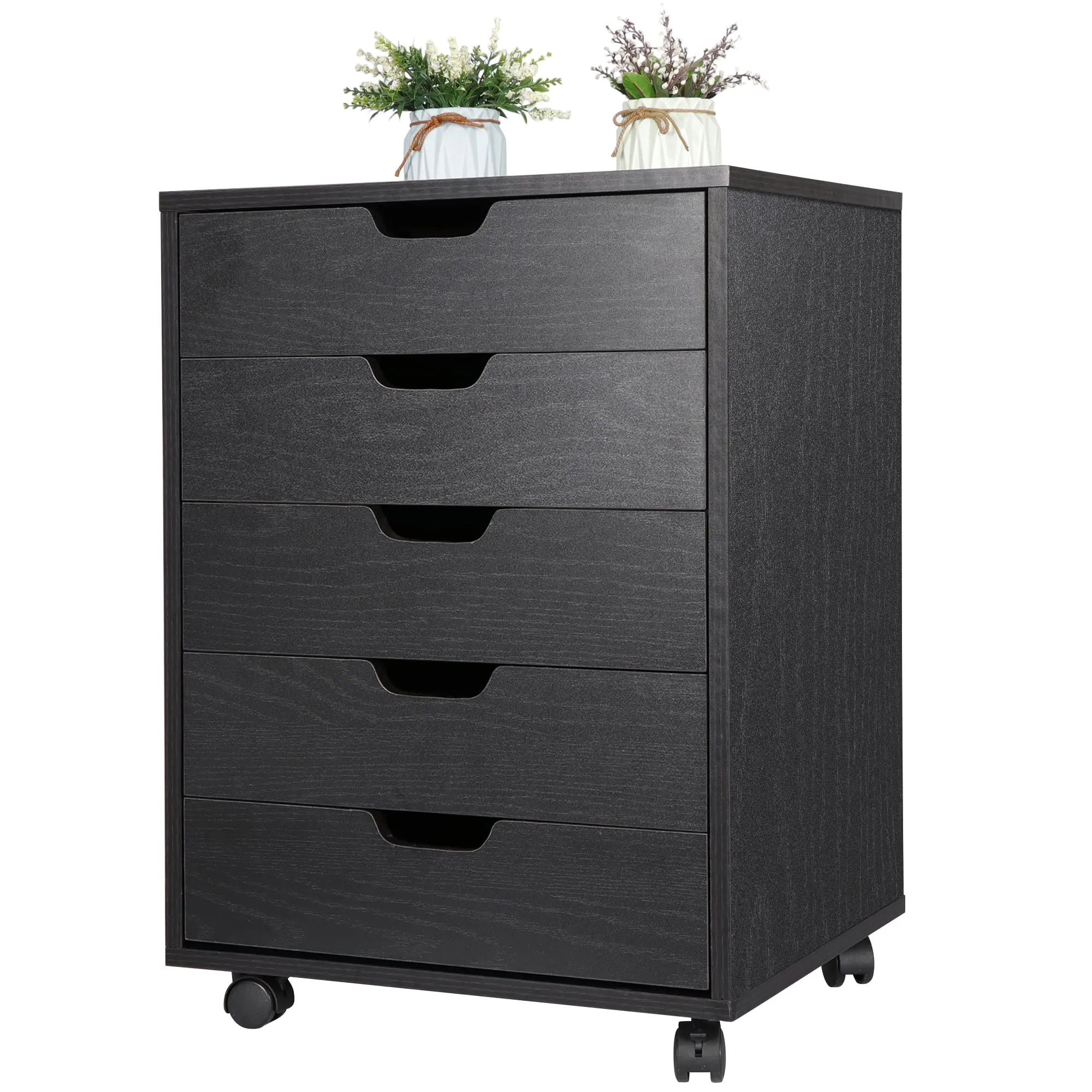 Black 5-Drawer Simple Home Office Desk Cabinet - Portable Rolling Storage Trolley with Rolling Casters, Smooth Gliding Drawers, Fast Installation, Indoor Furniture Cupboard