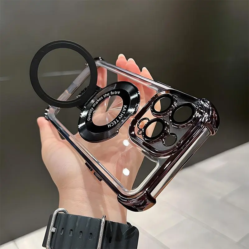 LIBAI Four-corner air cushion drop-proof phone case for iPhone 17/16/15/14/13/12/11 with adhesive holder and clear transparent stand 995