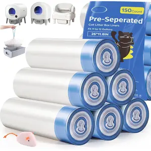 150 Count 26"x11.8" Self-Cleaning  Litter Box Bags for Cumrige Fumoi Fsitego Paruuntys Litter box, Pre-Seperated Automatic Litter Box  Drawstring Heavy Duty,10-12 Gallons of Capacity