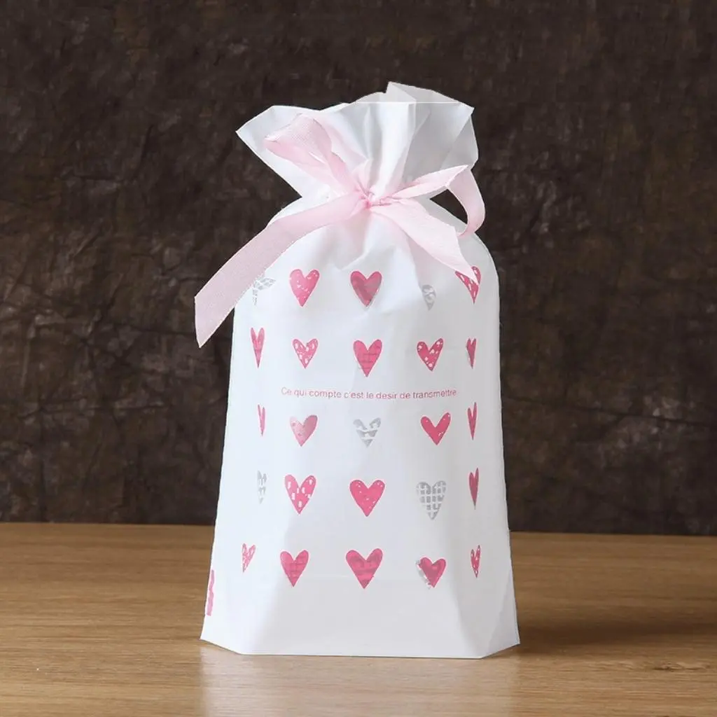 Gift Bag Sweet Pink Heart Drawstring Pouch for Wedding Valentine Party Gift