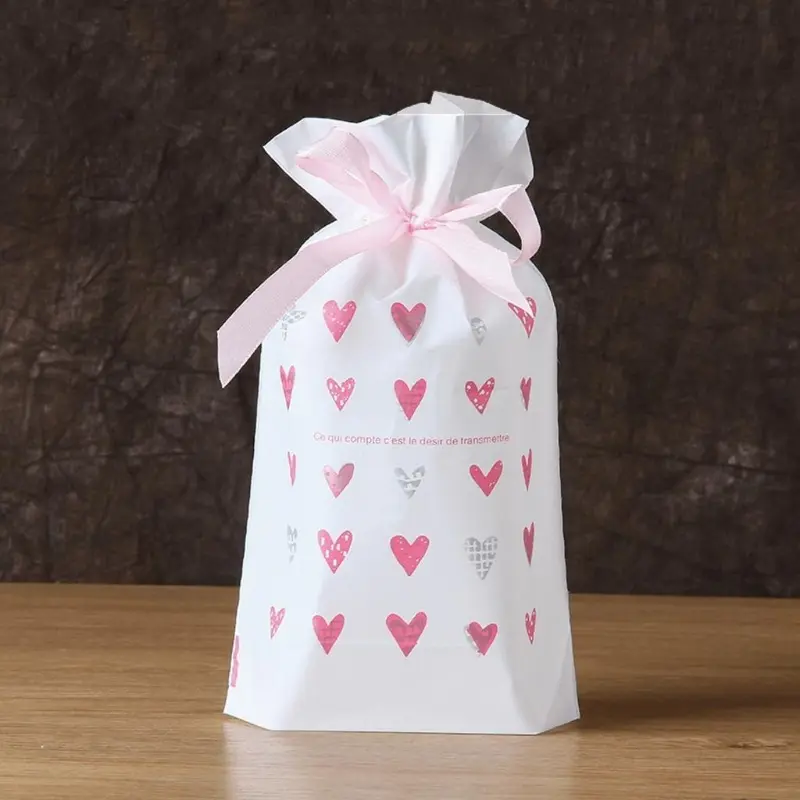 Gift Bag Sweet Pink Heart Drawstring Pouch for Wedding Valentine Party Gift