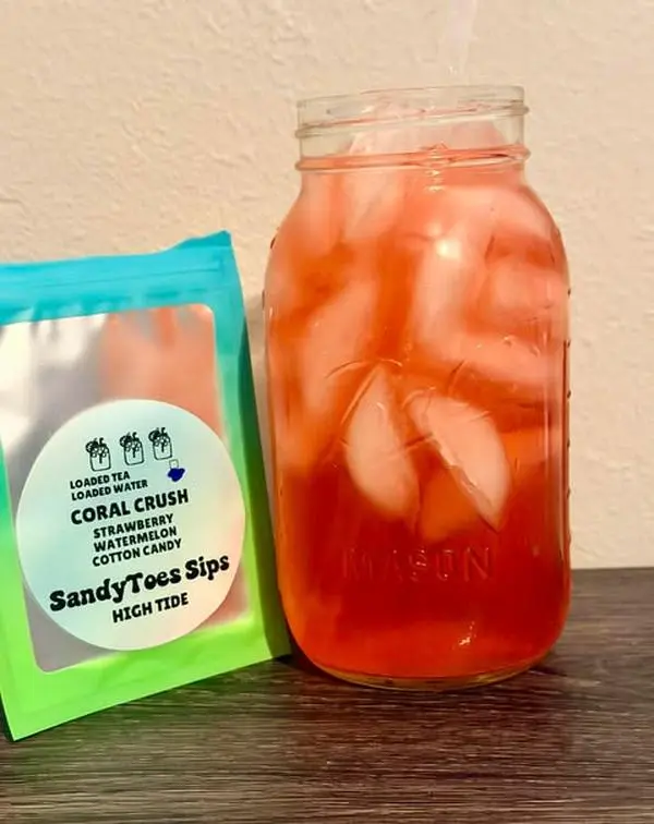 SandyToes Sips Coral Crush Sugar-Free Gluten-Free Loaded Tea with Watermelon, Strawberry, Cotton Candy Infusions
