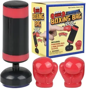 Mini Boxing Bag Set for Kids, 3-Piece Set with 1 Mini Punching Bag and 2 Gloves, Cool Desk Toys for Adults, Boxing Tabletop Game for Stress Relief and Hours of Fun