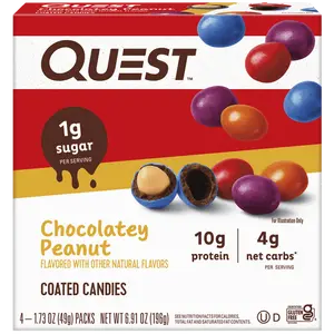 Quest Coated Candy Pieces Chocolatey Peanut, High Protein, Gluten Free, 4 Ct - Snack - Bonbon