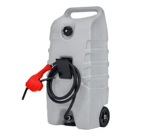 14 Gallon Gas Can Fuel Caddy with Manual Pump, Leak-Proof Dual-Valve, HDPE Material, Wheels & 10ft Hose, for Cars & Boats, Grey