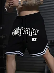 Men's Casual Letter Print Fitted Athletic Summer Sports Shorts, All-Season Wear, Essential for Men, Comfortable and Stylish, Perfect for Daily Use
