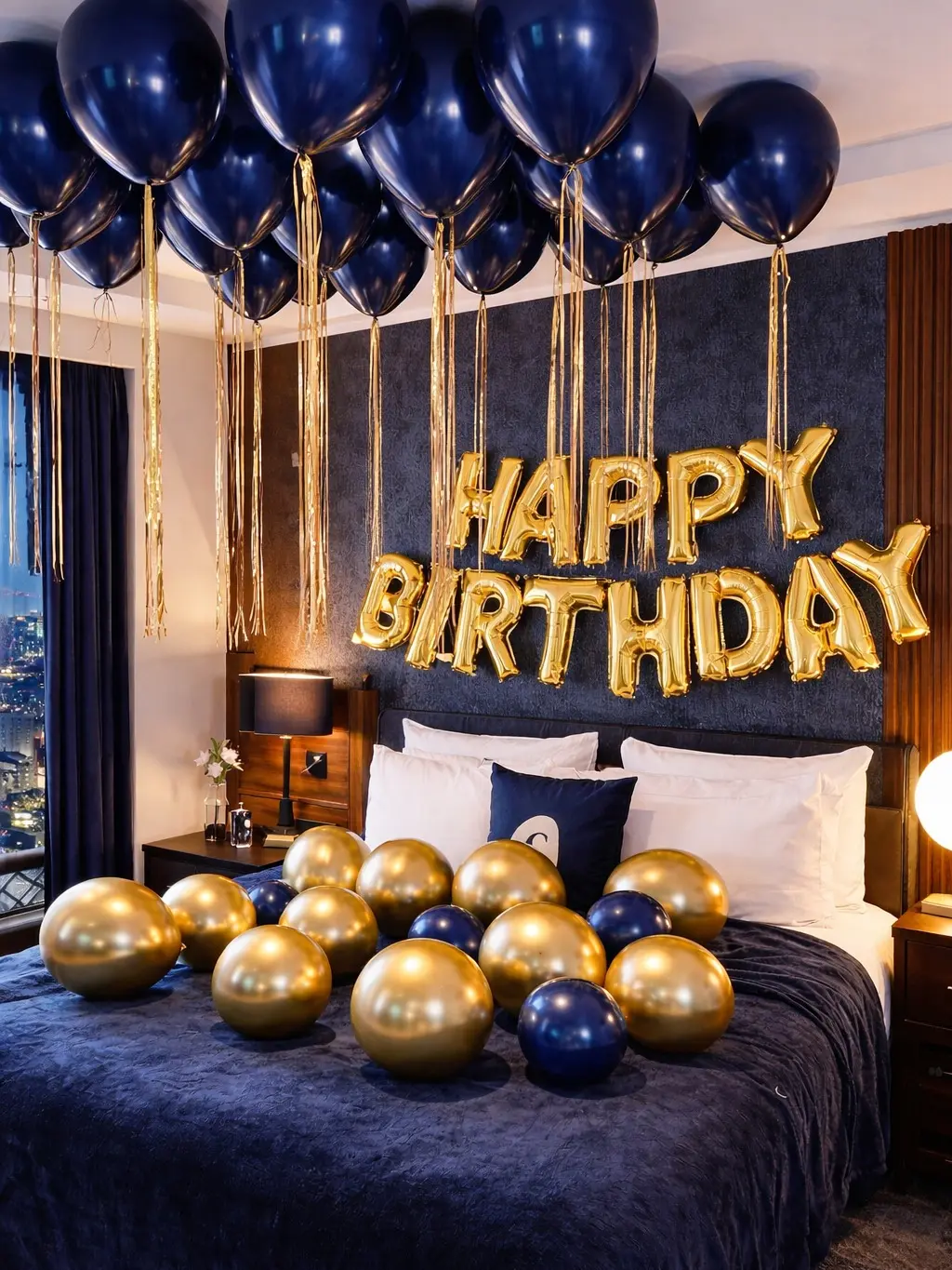 43pcs Blue Gold Birthday Balloon Decor Kit, Happy Birthday Foil Letter Balloons with Latex Party Balloons for Celebration Backdrop