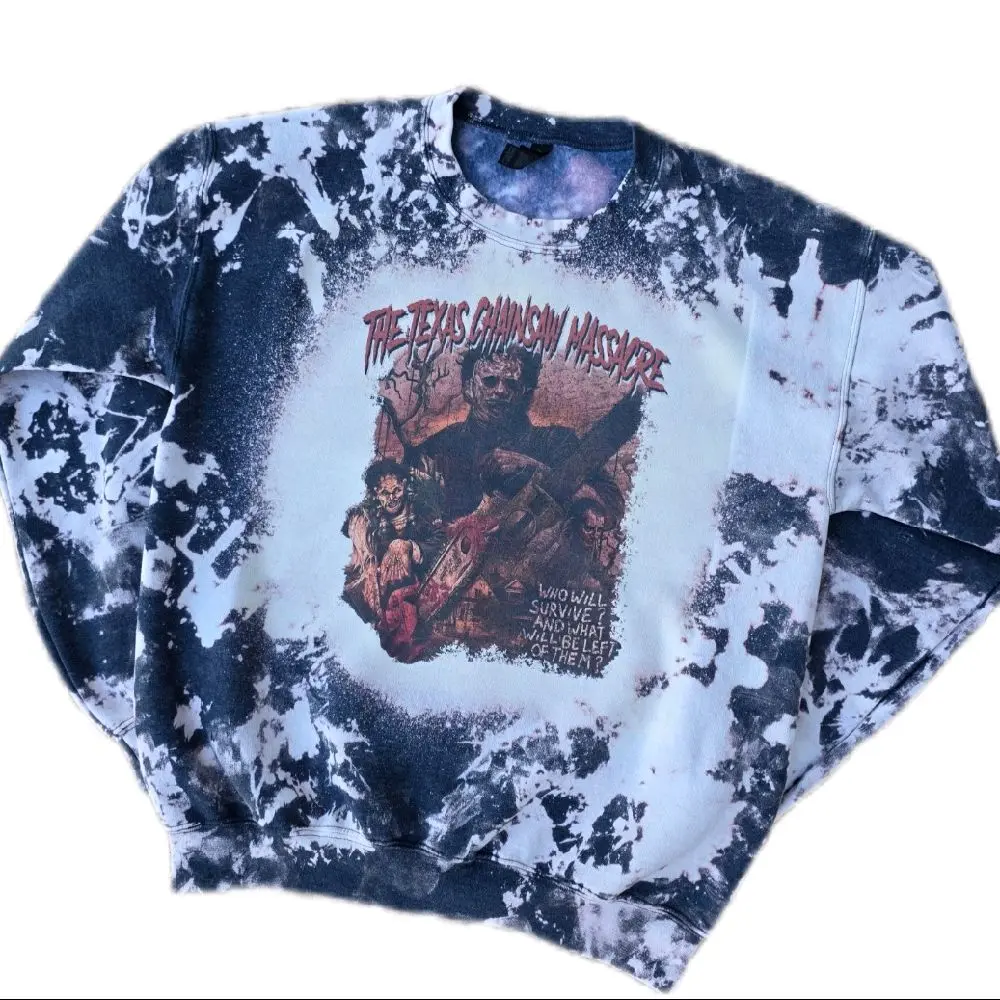 Texas Chainsaw Acid Washed Sublimation Bleached Sweatshirt Pullover Soft