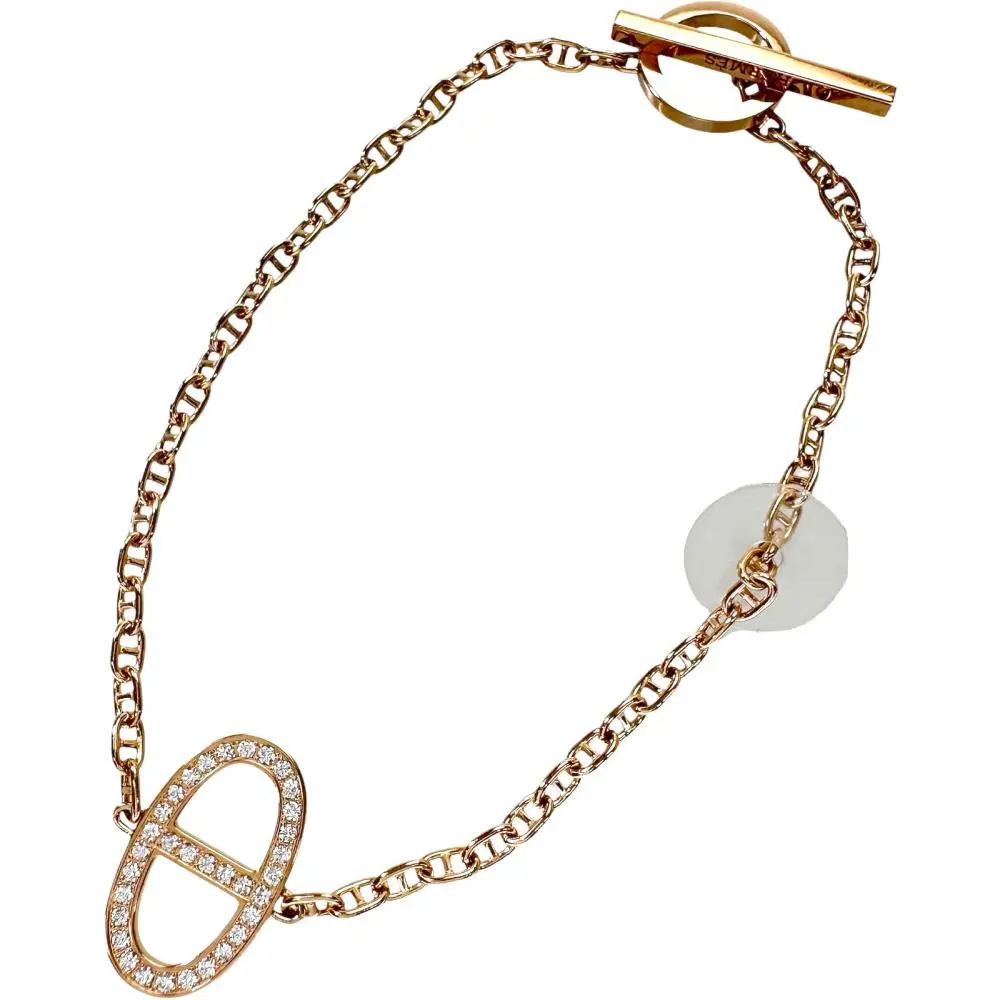 Pre-owned HERMÈS 18K Rose Gold (Au750) Small Leather Goods Hermes Chaine d’Ancre Contour Au750 Pink Gold Diamond Bracelet