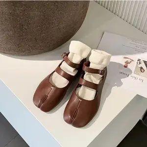 Mary Jane single shoes women's new versatile double-row one-word button-toed pig's trotters soft-soled horseshoe shoes flat loafers