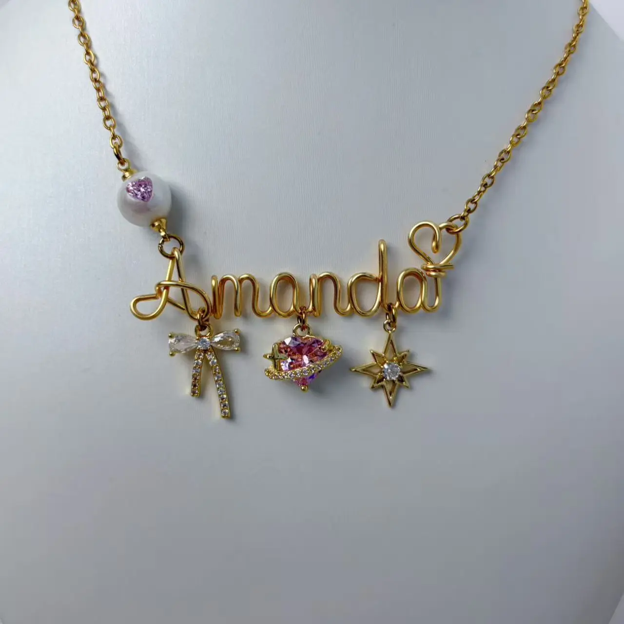 (Gold color) Handmade Name Necklace for Women Girls Personalized Jewelry Birthday Christmas Gifts Unique Artisan Crafted Charm Pieces