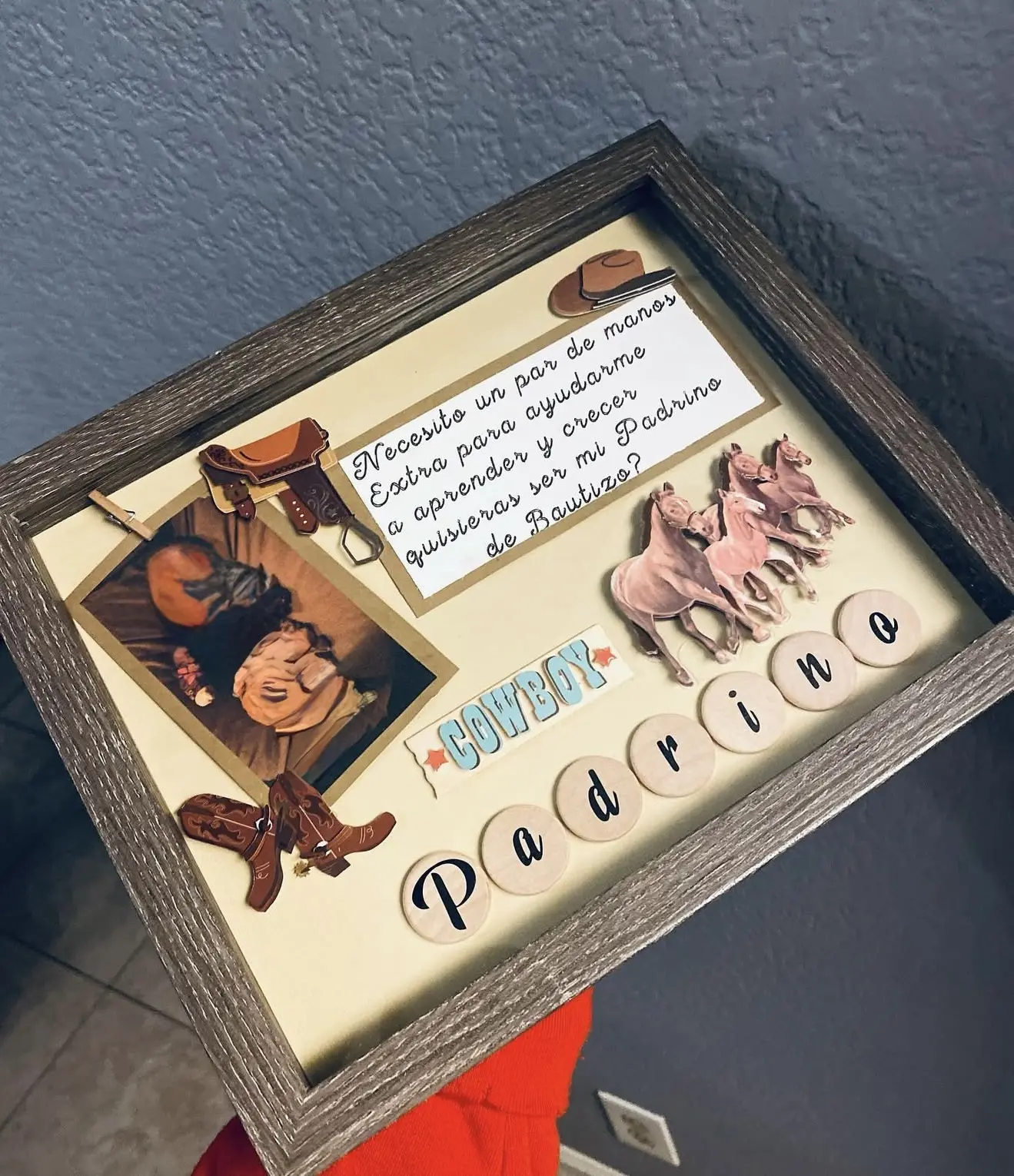 Padrinos Proposal Frame with Cowboy Theme and Personalized Message for Padrino