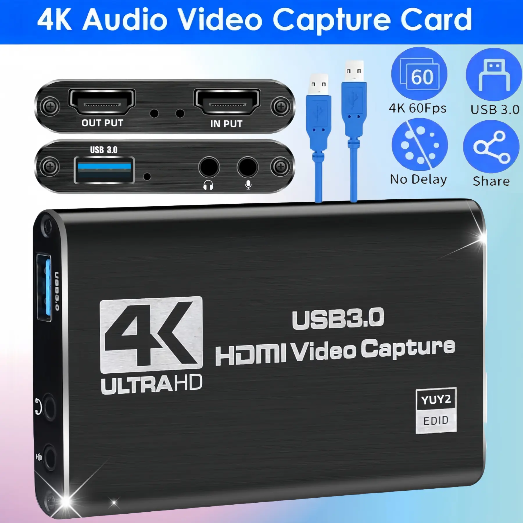 Capture Card, Audio Video Capture Card with Microphone 4K HDMI Loop-Out, 1080p 60fps Video Recorder for Gaming/Live Streaming/Video Conference Video Game Capture for Streaming Works for PS5/Switch/Camera/PC/OBS Share