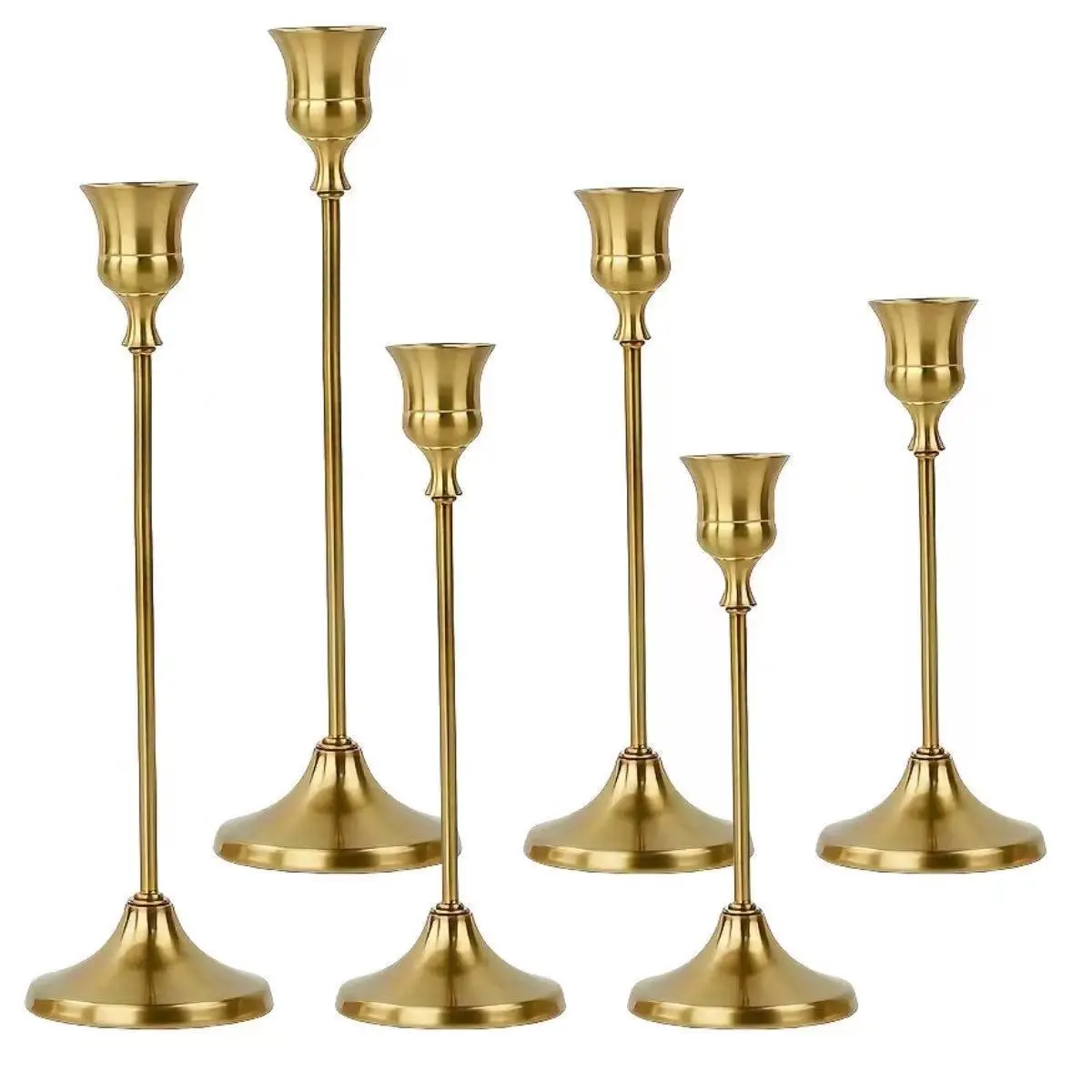 6-Piece Copper Color Metal Candlestick Set, Tabletop Painted Taper Decorative Candle Holder for Wedding Centerpiece & Birthday Party, Romantic Vintage Restaurant Accessories