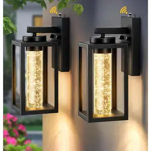 2 Pack Exterior Garage Lighting Fixtures Wall Mount, Modern Black Outdoor Porch Lights for House with  Bubble Glass,   Built-in 10W LED Outdoor Wall Sconce Lights Lantern