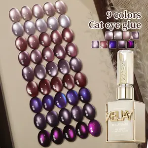 【LIVE】9PCS*15ML Nine Purple Fire Set 9Colors 15ml Purple Cat Eye Nail Polish Gel UV Gel Soak Off Nail Magnetic Gel Polish Nail Art DlY for Salon