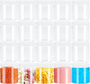 20Pack 4oz Clear Plastic Slime Containers with Lids,Round Refillable Travel Storage Sealed Jars Wide Mouth Container for Candy,Makeup,,,Eye Shadow,Cream,Butters