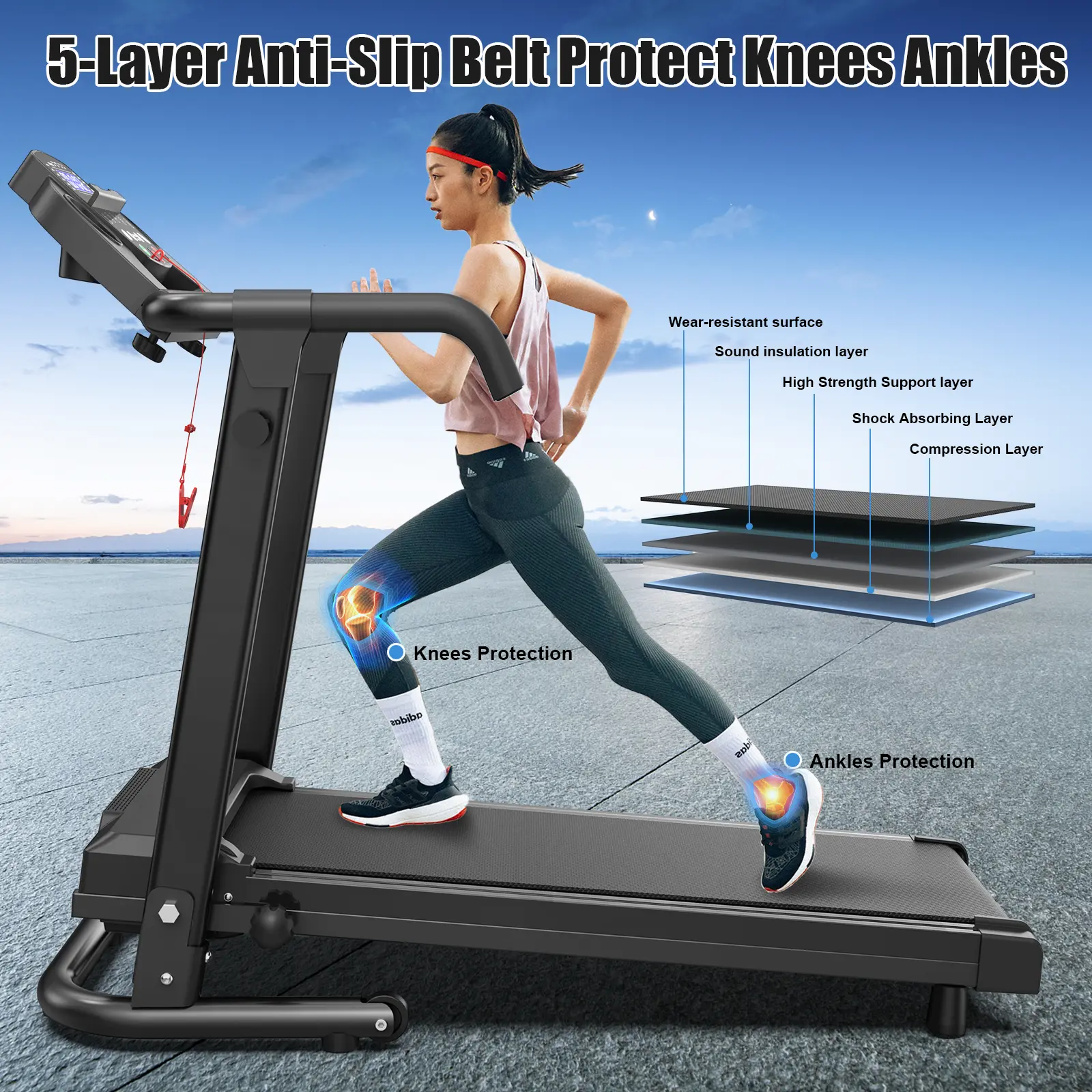 Foldable Walking Pad Treadmill with Handles, 2.5HP Home Workout Equipment, 300 lbs Capacity, APP Control, LED Display, Portable Fitness Exercise Machine for Home Gym Use