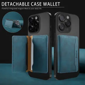 Denier Magnetic Slim Credit Card Wallet Blue PU Leather Detachable Case Wallet with Integrated Magnet Closure Slip On Design