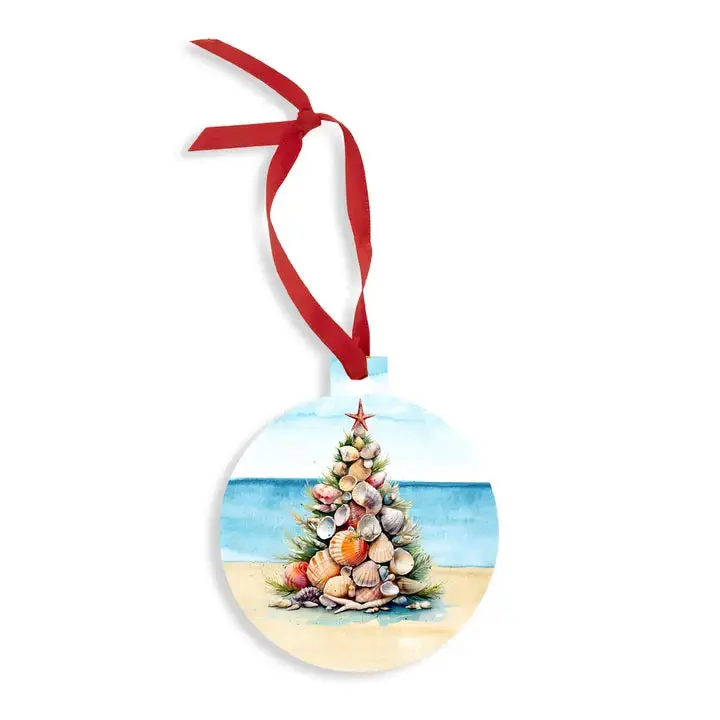 Jingle Shells Coastal Christmas Ornament Beach Holiday Decor # - 3 pc Set #SO-RD3-BCHSHELL