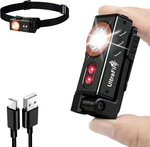 UltraFire P4 Tactical Vest Light – Pocket Compact Rechargeable Headlamp & Work Light, 500 Lumens, 360° Rotatable, Red Light Modes, Waterproof EDC for Mechanics, Cyclists, Outdoor Campers Lighting