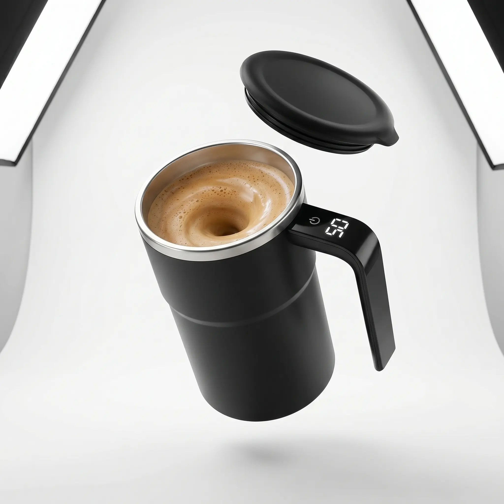 Smart Coffee Cup, Self-Stirring Coffee Mug - Electric Automatic Mixing Cup for Coffee, Protein Shakes & Hot Cocoa - USB Rechargeable, 20s Fast Blend, Perfect Gift for Office & Home (Black/White), Coffee Powder
